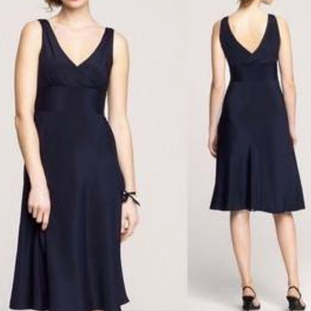 J.Crew 100% Silk Navy Blue Dress V-Neck